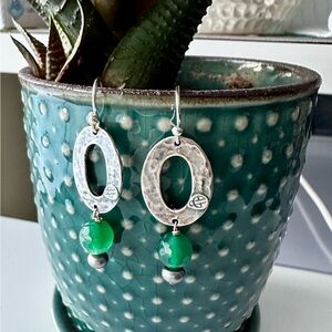 Silver and Green Dangle Earrings